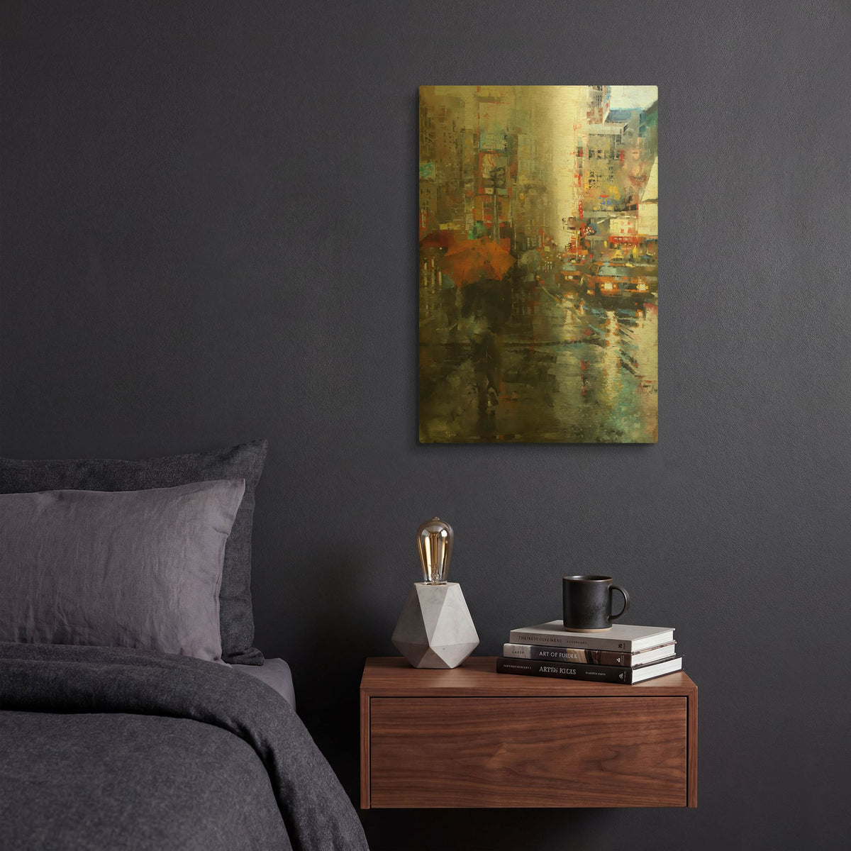 'Manhattan Orange Umbrella' By Mark Lague Gold Metal Wall Art