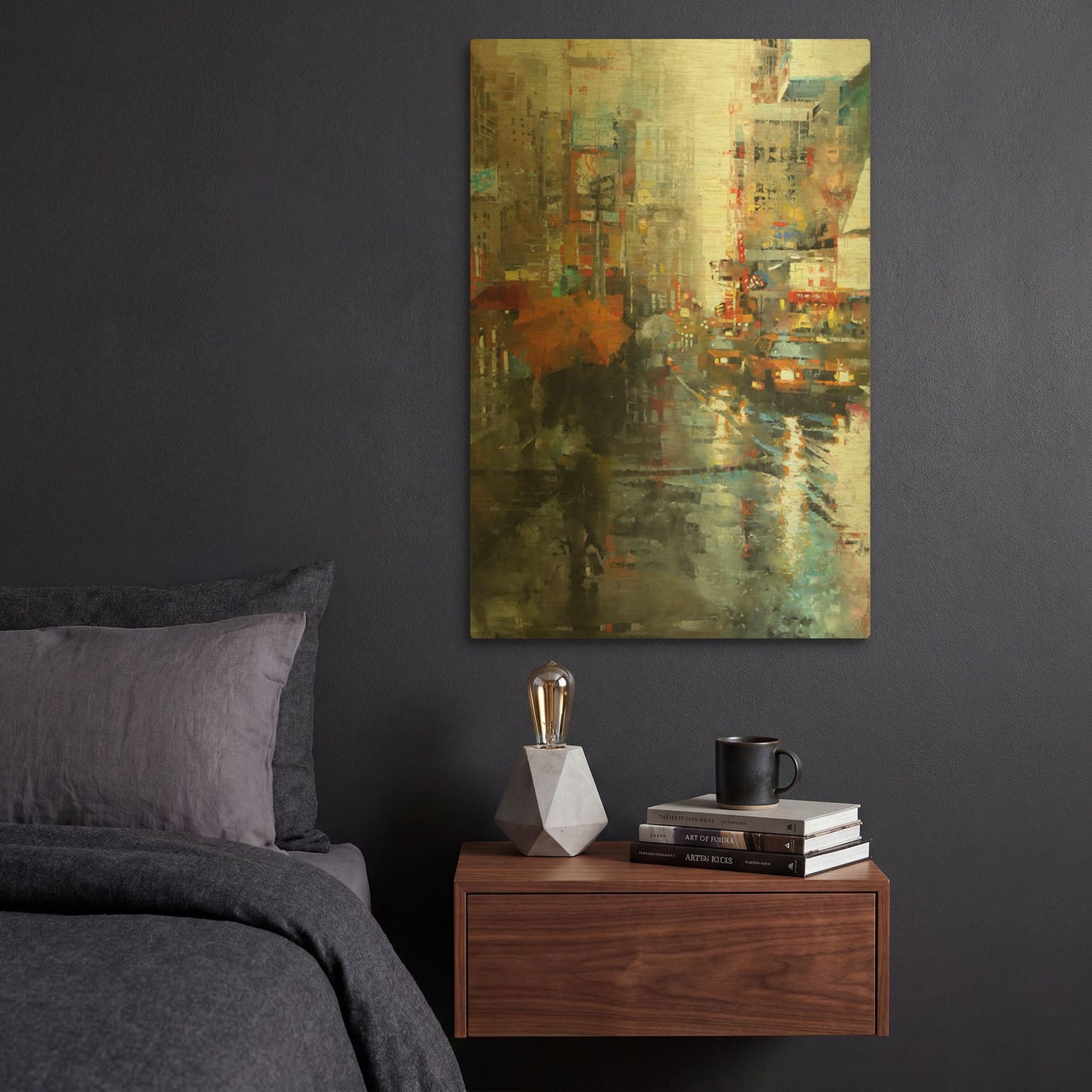'Manhattan Orange Umbrella' By Mark Lague Gold Metal Wall Art