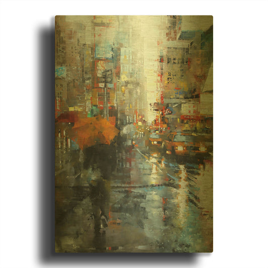 'Manhattan Orange Umbrella' By Mark Lague Gold Metal Wall Art