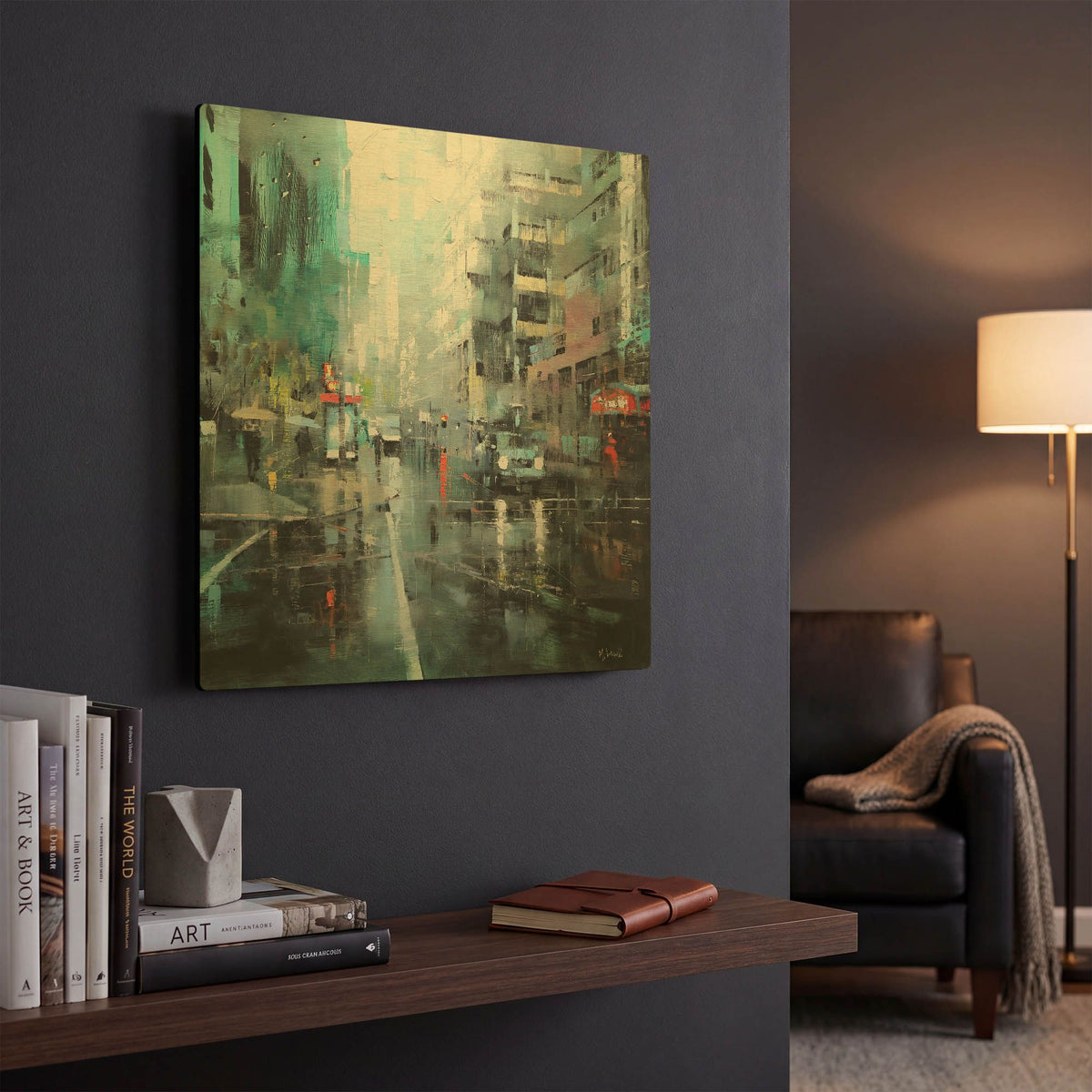 'Montreal Turquoise Rain' By Mark Lague Gold Metal Wall Art