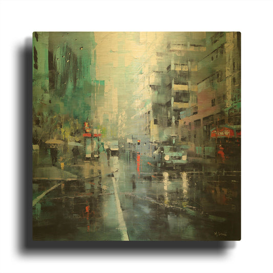 'Montreal Turquoise Rain' By Mark Lague Gold Metal Wall Art