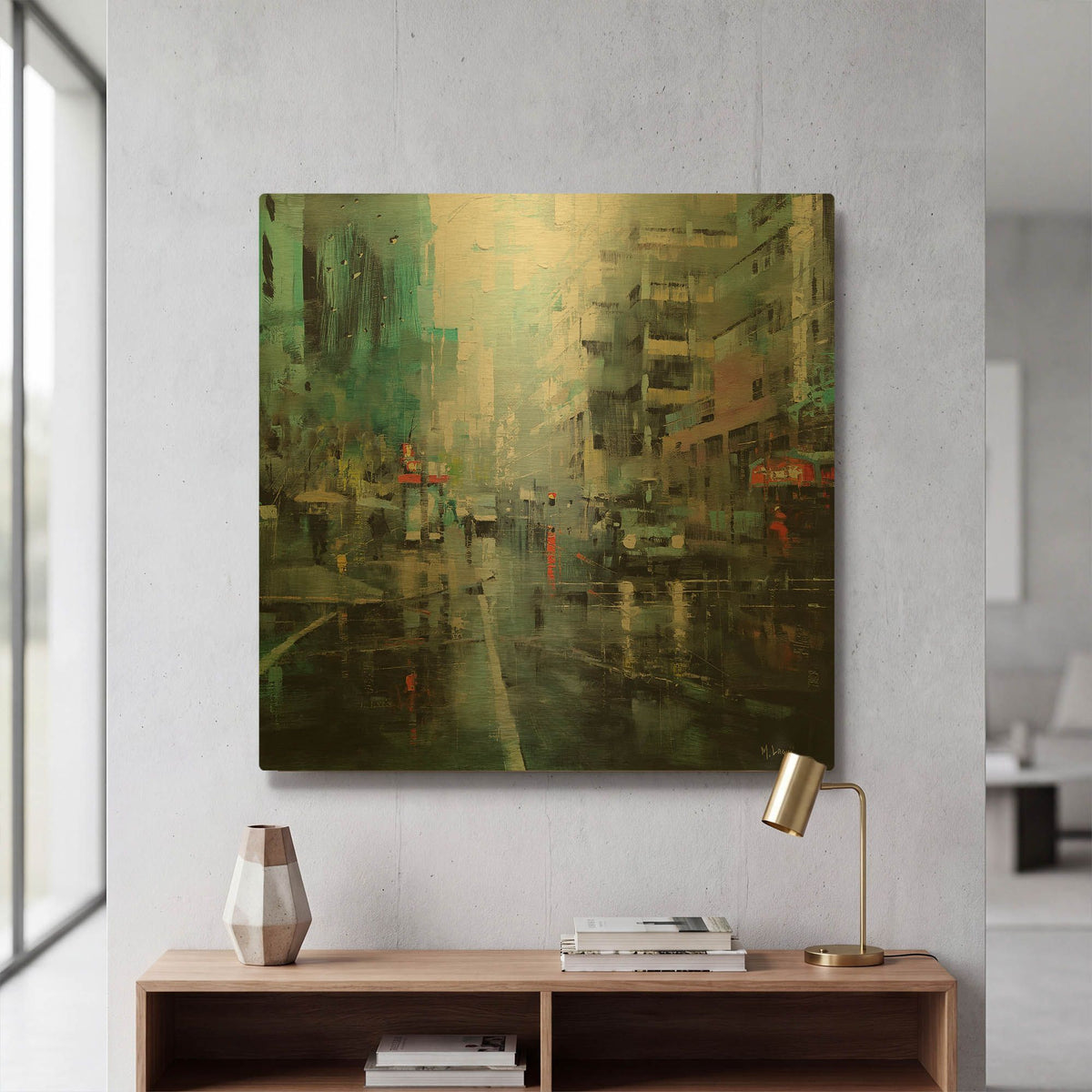 'Montreal Turquoise Rain' By Mark Lague Gold Metal Wall Art