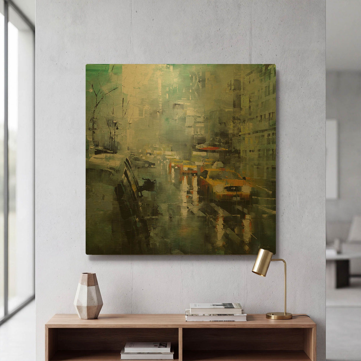 'New York Rain' By Mark Lague Gold Metal Wall Art