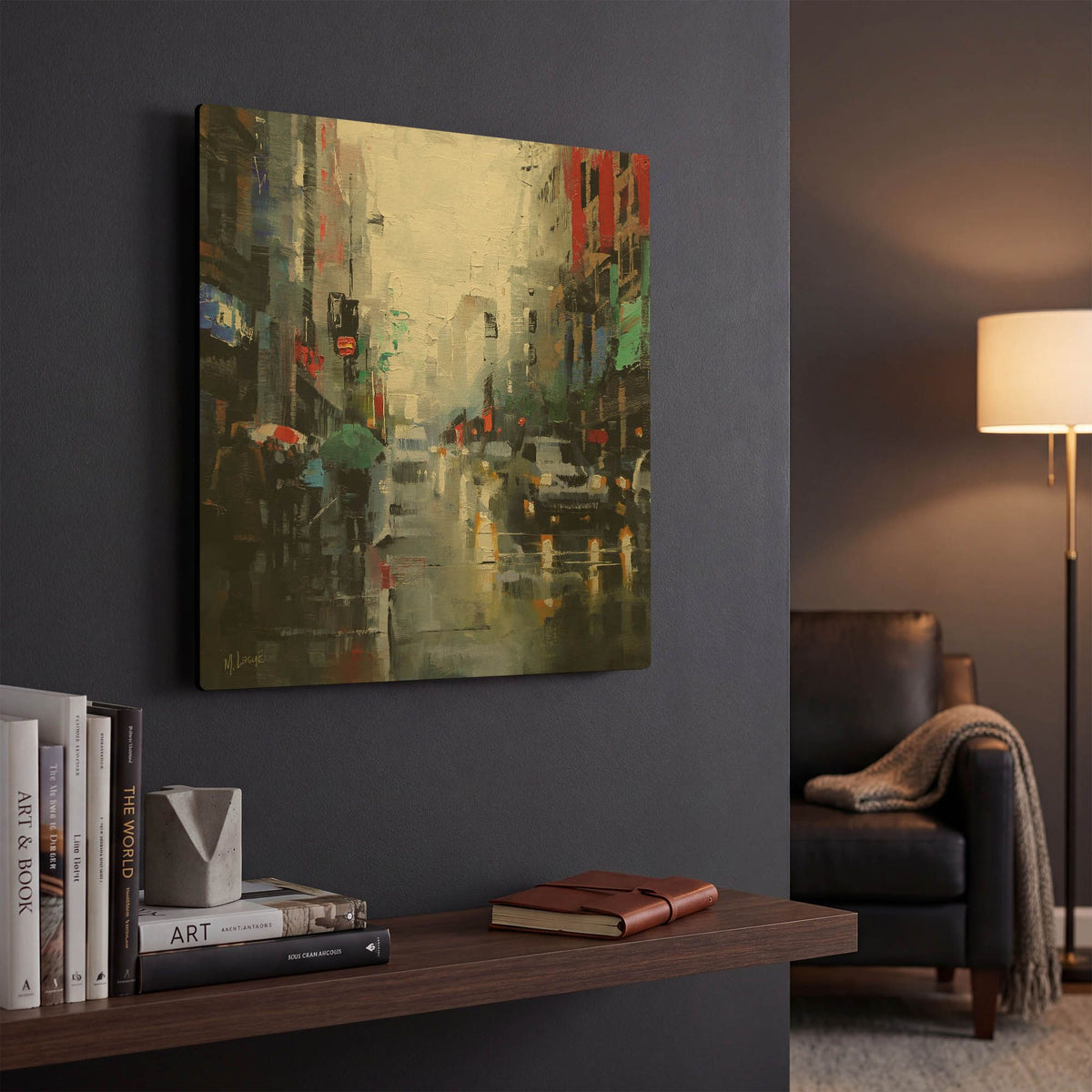 'St. Catherine Street Rain' By Mark Lague Gold Metal Wall Art