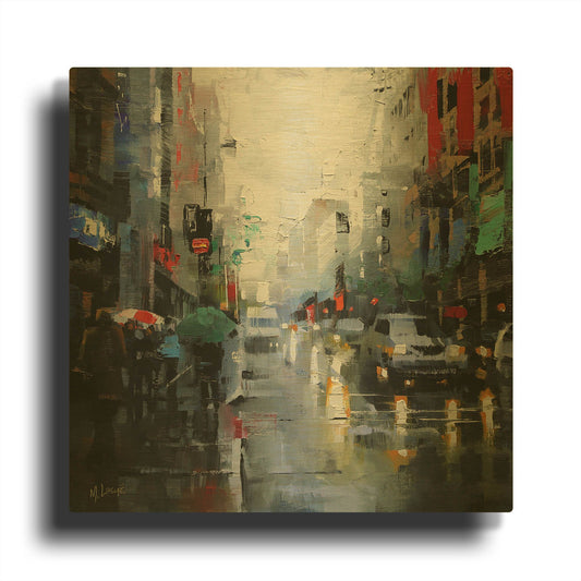 'St. Catherine Street Rain' By Mark Lague Gold Metal Wall Art