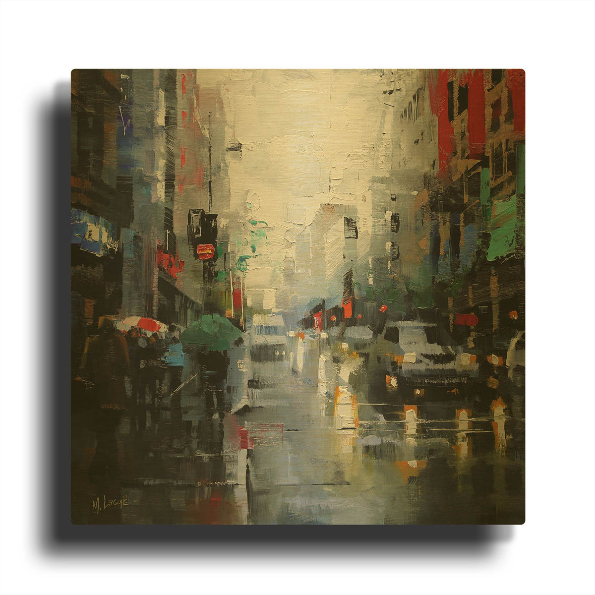 'St. Catherine Street Rain' By Mark Lague Gold Metal Wall Art