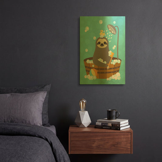 'Bathing Sloth' By Nancy Lee Gold Metal Wall Art