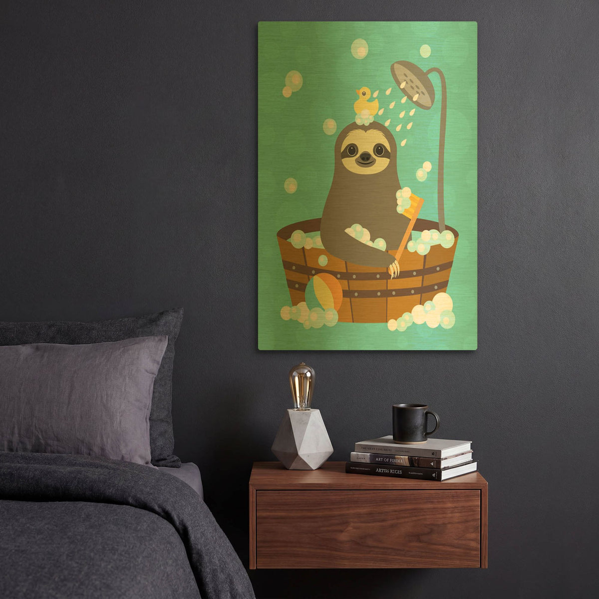 'Bathing Sloth' By Nancy Lee Gold Metal Wall Art