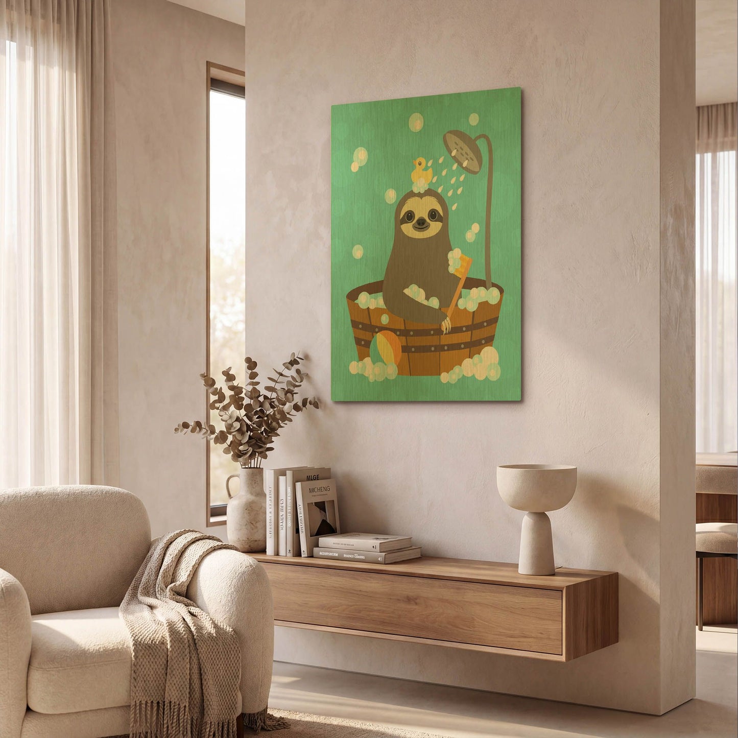 'Bathing Sloth' By Nancy Lee Gold Metal Wall Art