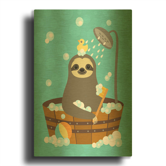 'Bathing Sloth' By Nancy Lee Gold Metal Wall Art