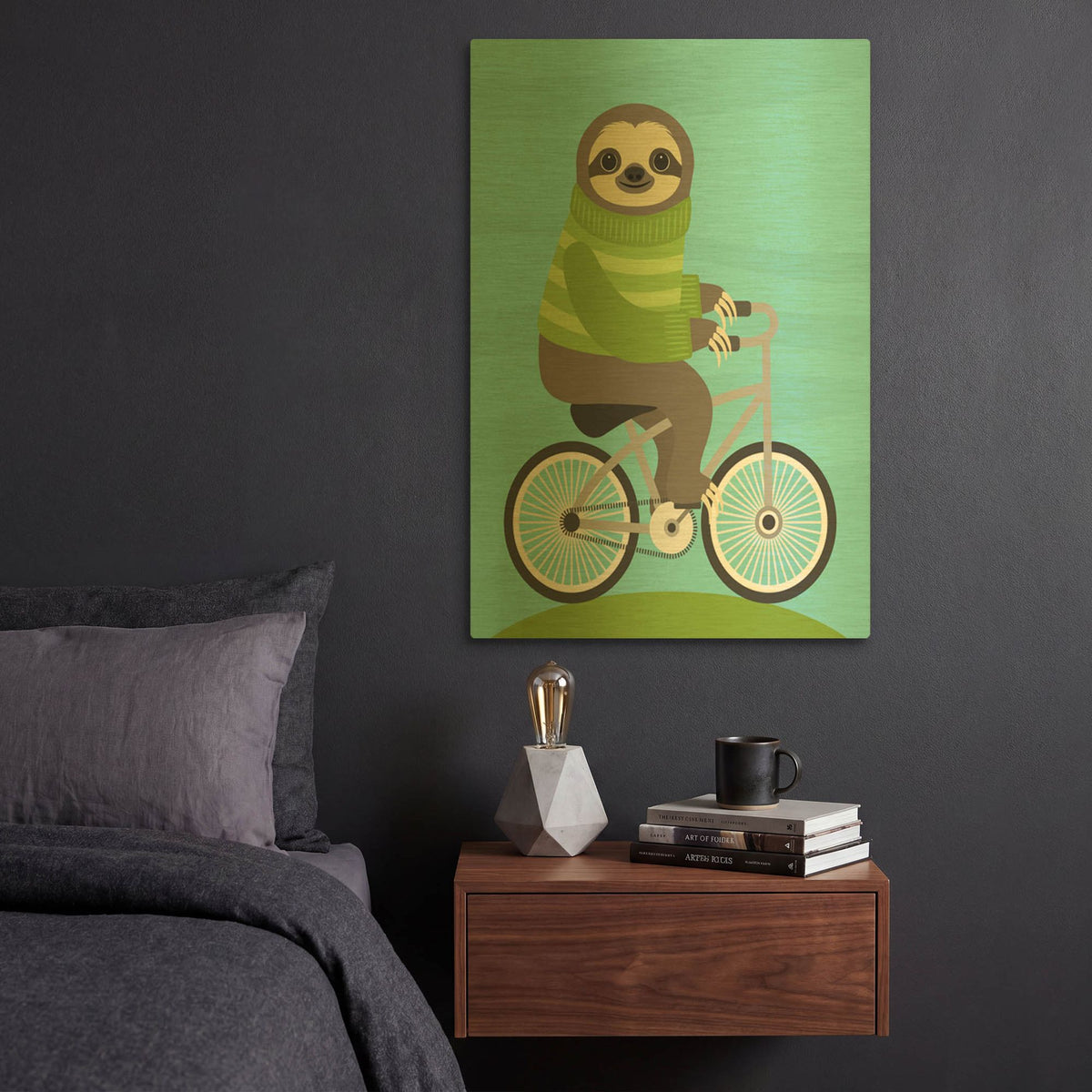 'Cycling Sloth' By Nancy Lee Gold Metal Wall Art