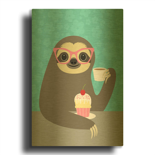 'Diva Sloth' By Nancy Lee Gold Metal Wall Art