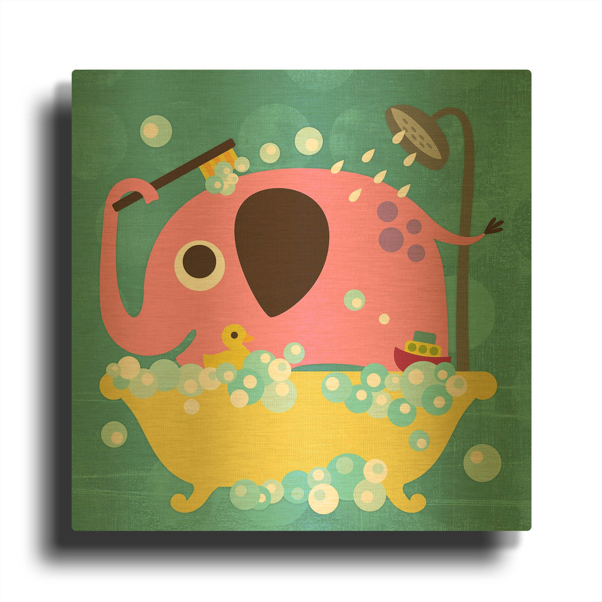 'Elephant in Bathtub' By Nancy Lee Gold Metal Wall Art