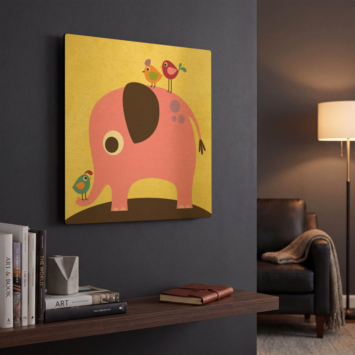 'Elephant with Birds' By Nancy Lee Gold Metal Wall Art