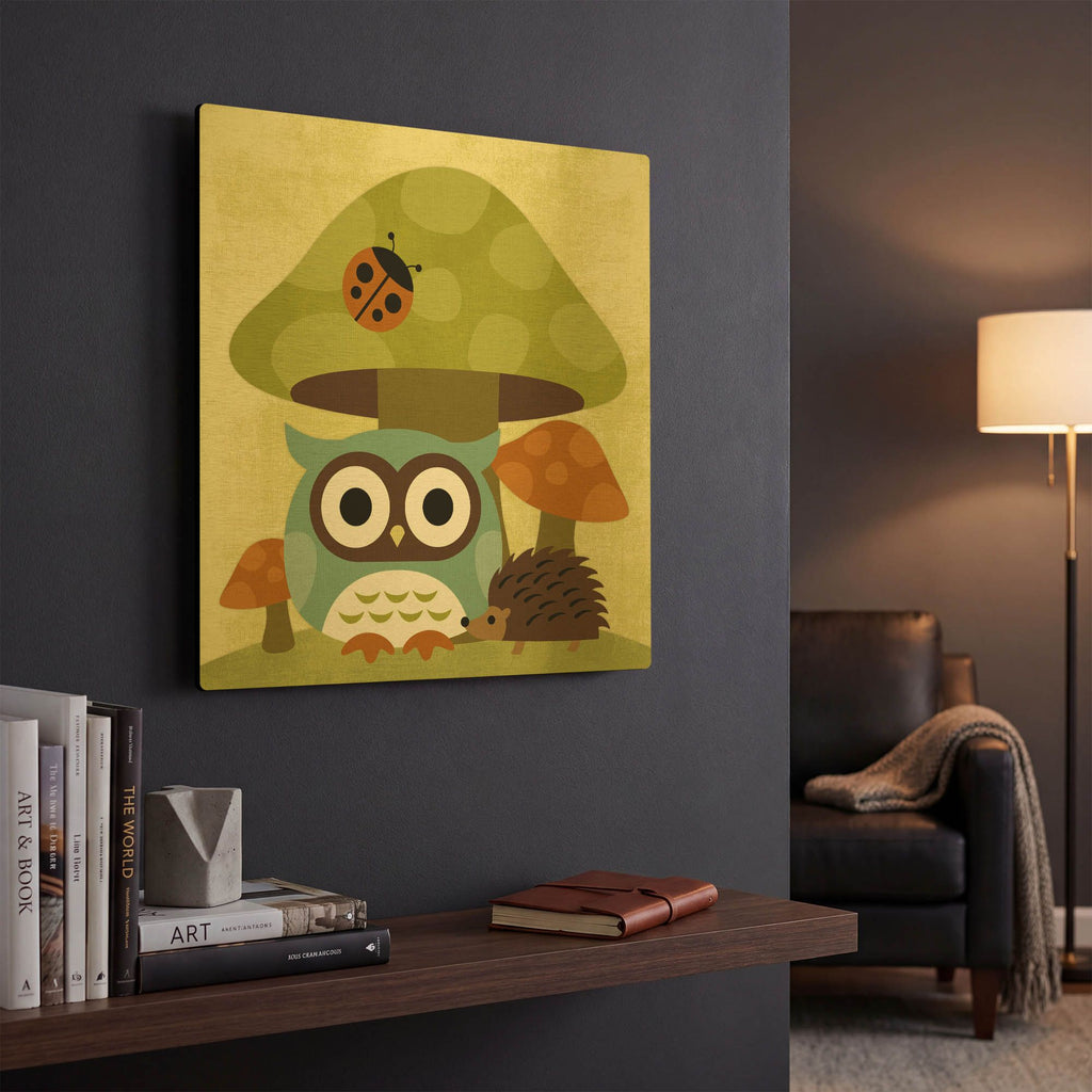 'Owl and Hedgehog' By Nancy Lee Gold Metal Wall Art
