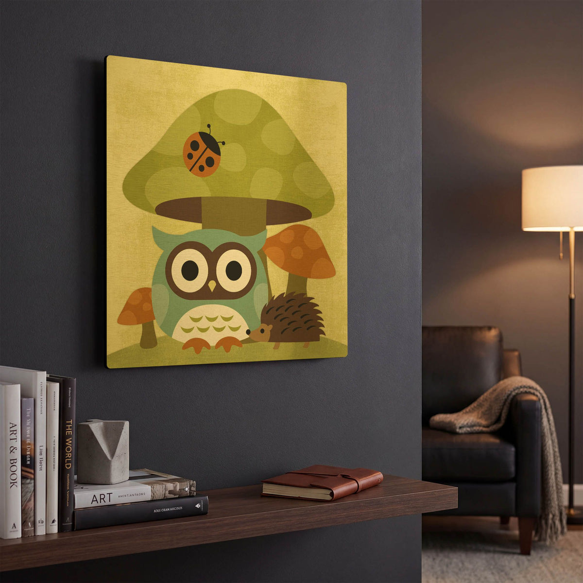 'Owl and Hedgehog' By Nancy Lee Gold Metal Wall Art