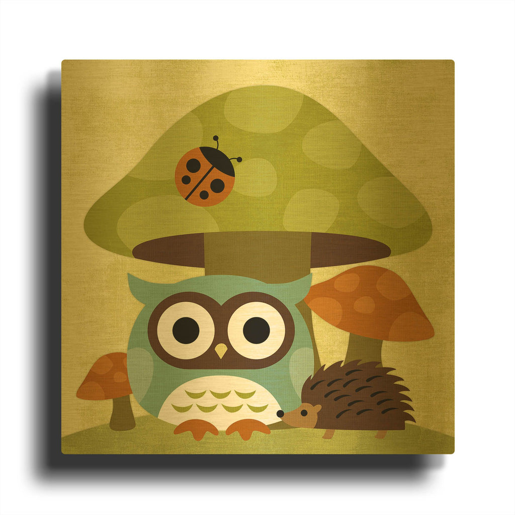 'Owl and Hedgehog' By Nancy Lee Gold Metal Wall Art