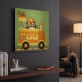 'Owl in Firetruck and Squirrel' By Nancy Lee Gold Metal Wall Art