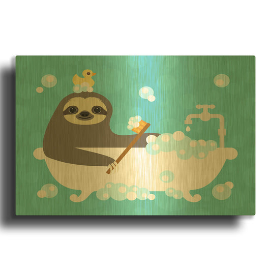 'Scrubbing Sloth' By Nancy Lee Gold Metal Wall Art