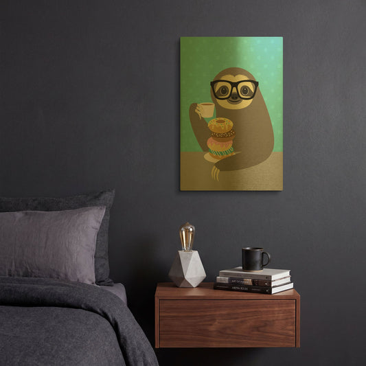 'Snacking Sloth' By Nancy Lee Gold Metal Wall Art