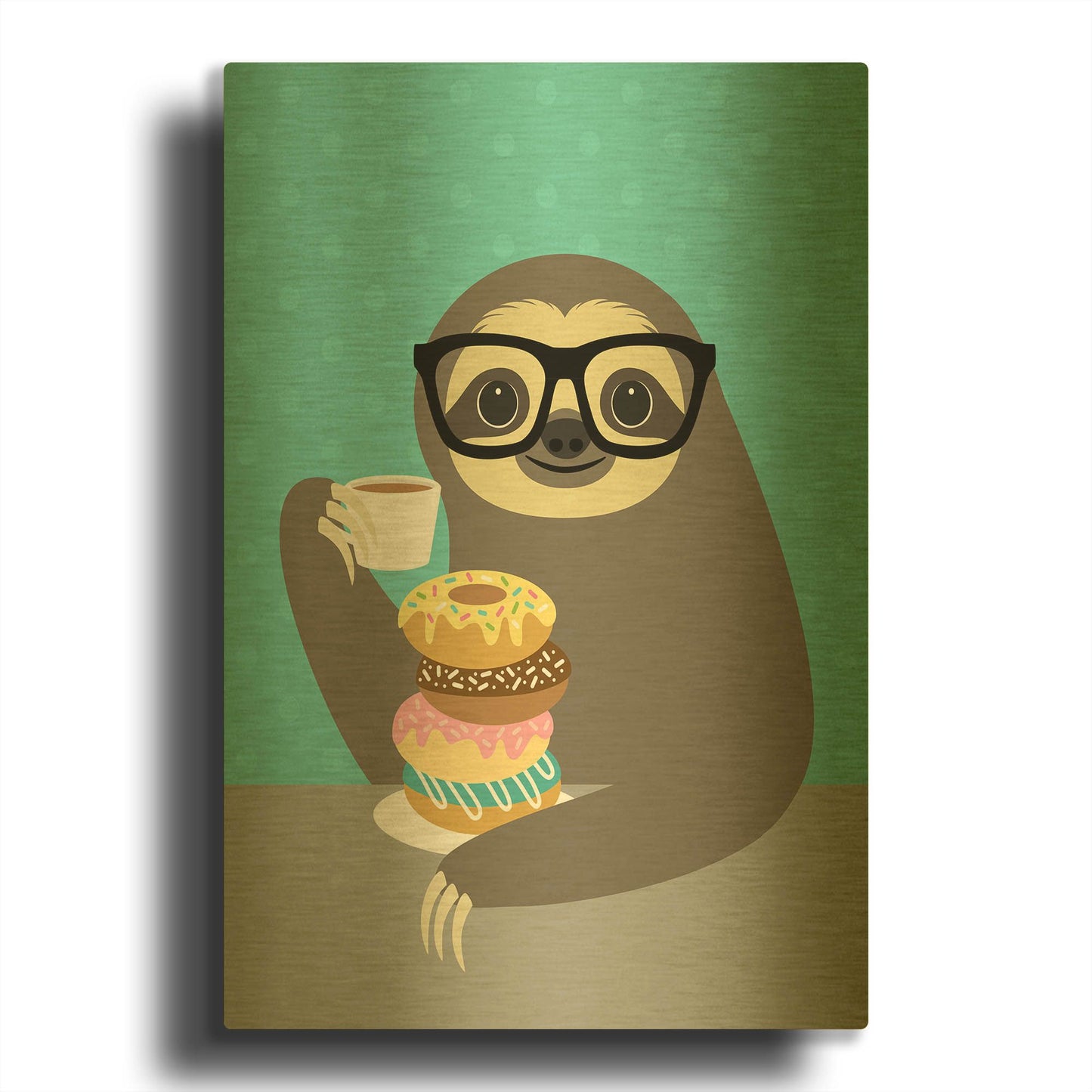 'Snacking Sloth' By Nancy Lee Gold Metal Wall Art