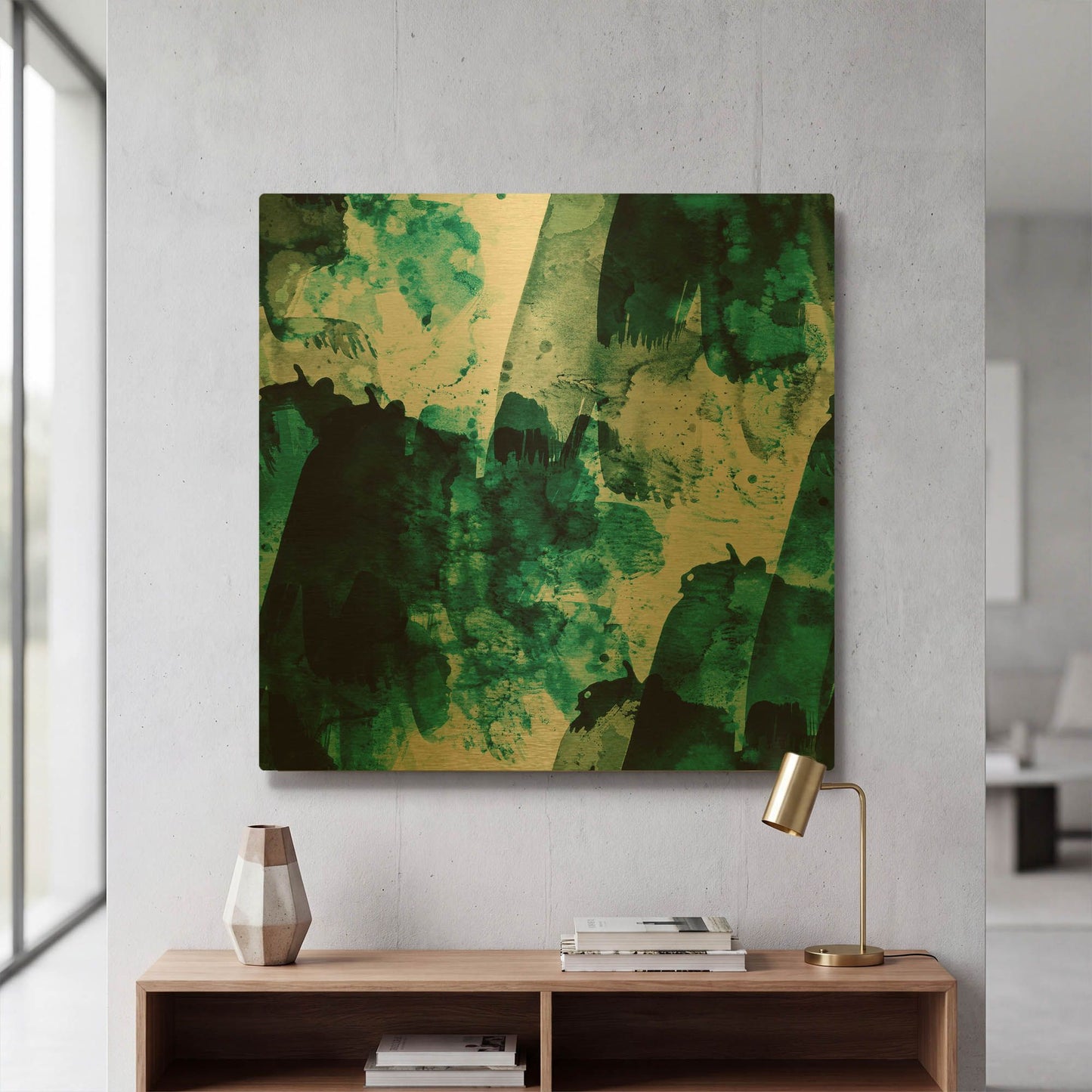 'Emerald and Moss Green' By Iris Lehnhardt Gold Metal Wall Art