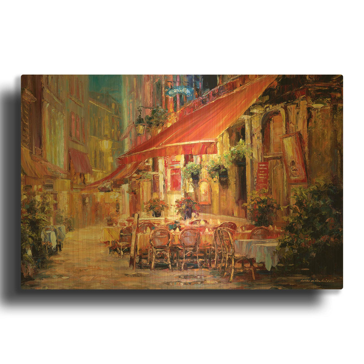 'Café in Light' By Haixia Liu Gold Metal Wall Art