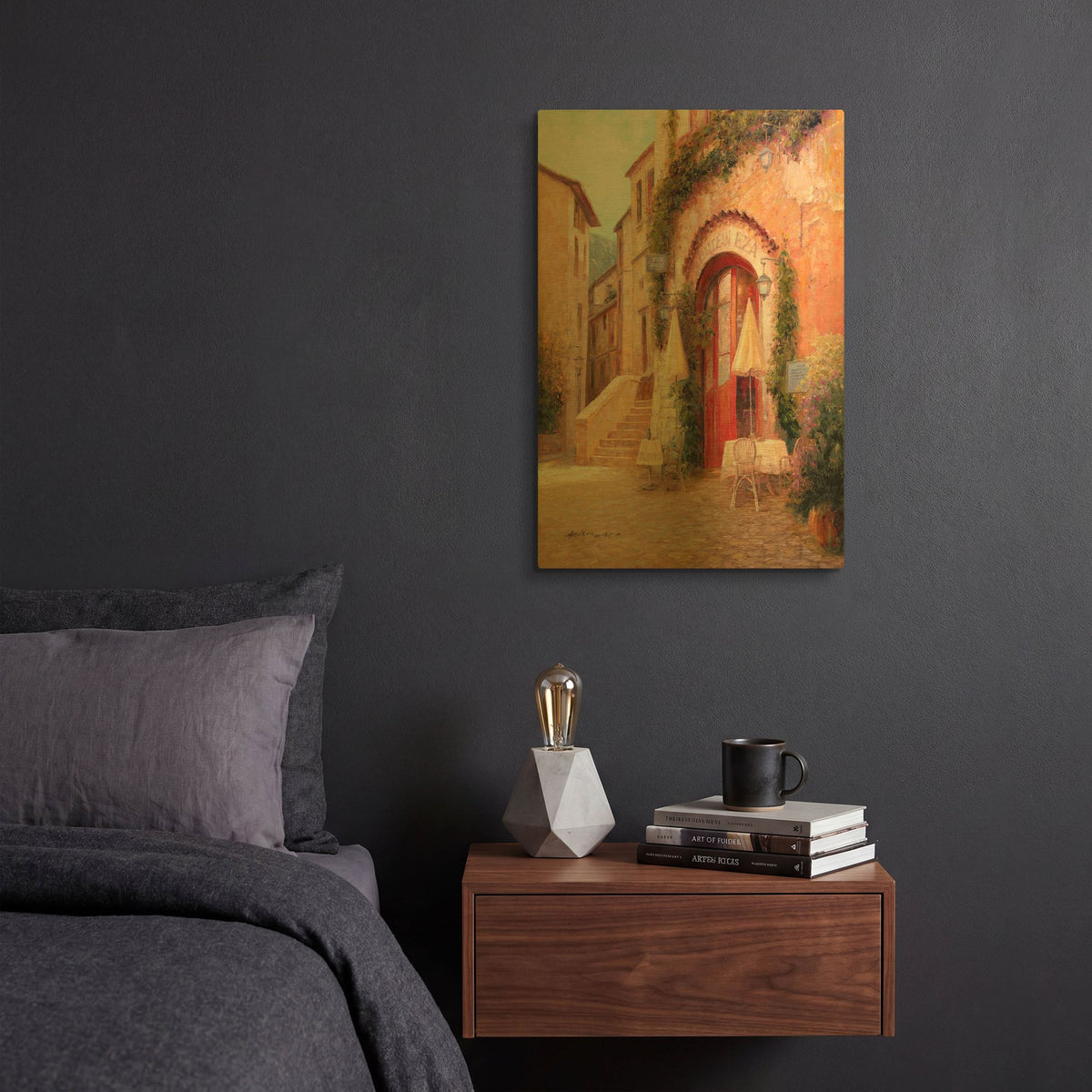 'Eze Village Café France' By Haixia Liu Gold Metal Wall Art