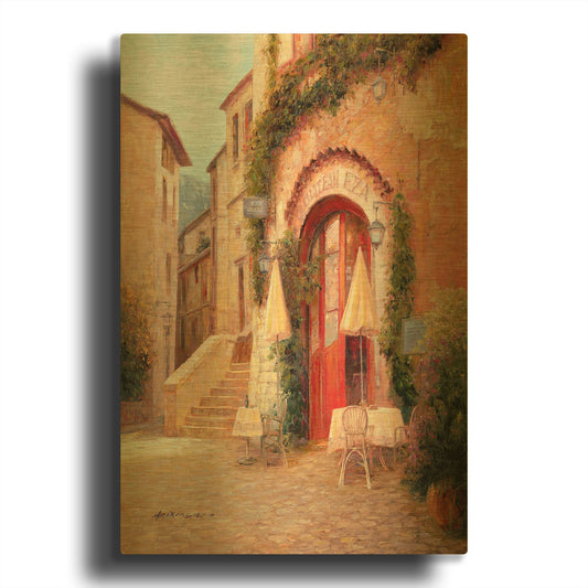 'Eze Village Café France' By Haixia Liu Gold Metal Wall Art