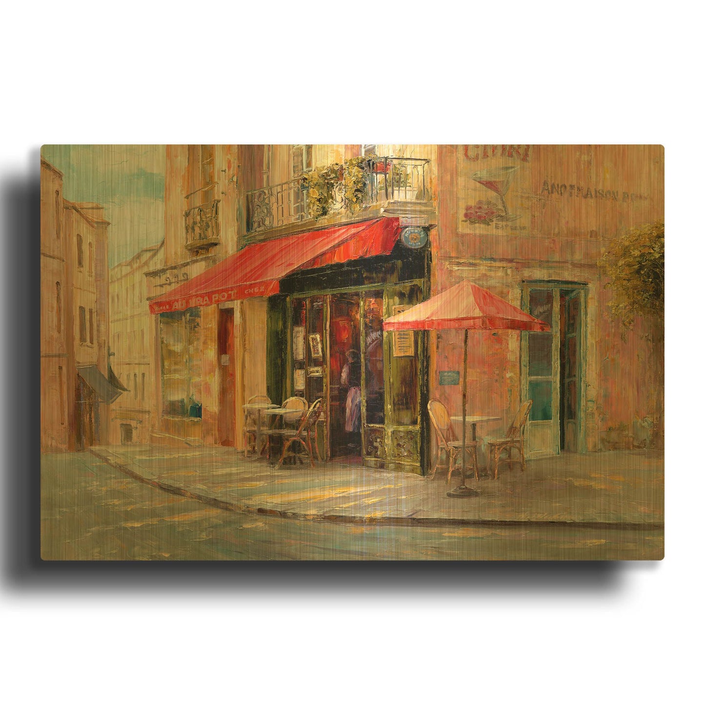 'Hillside Café' By Haixia Liu Gold Metal Wall Art
