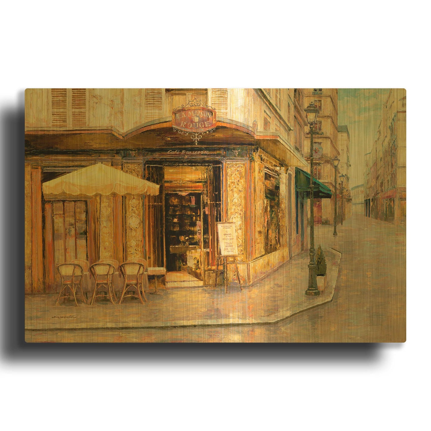'Red House Café' By Haixia Liu Gold Metal Wall Art