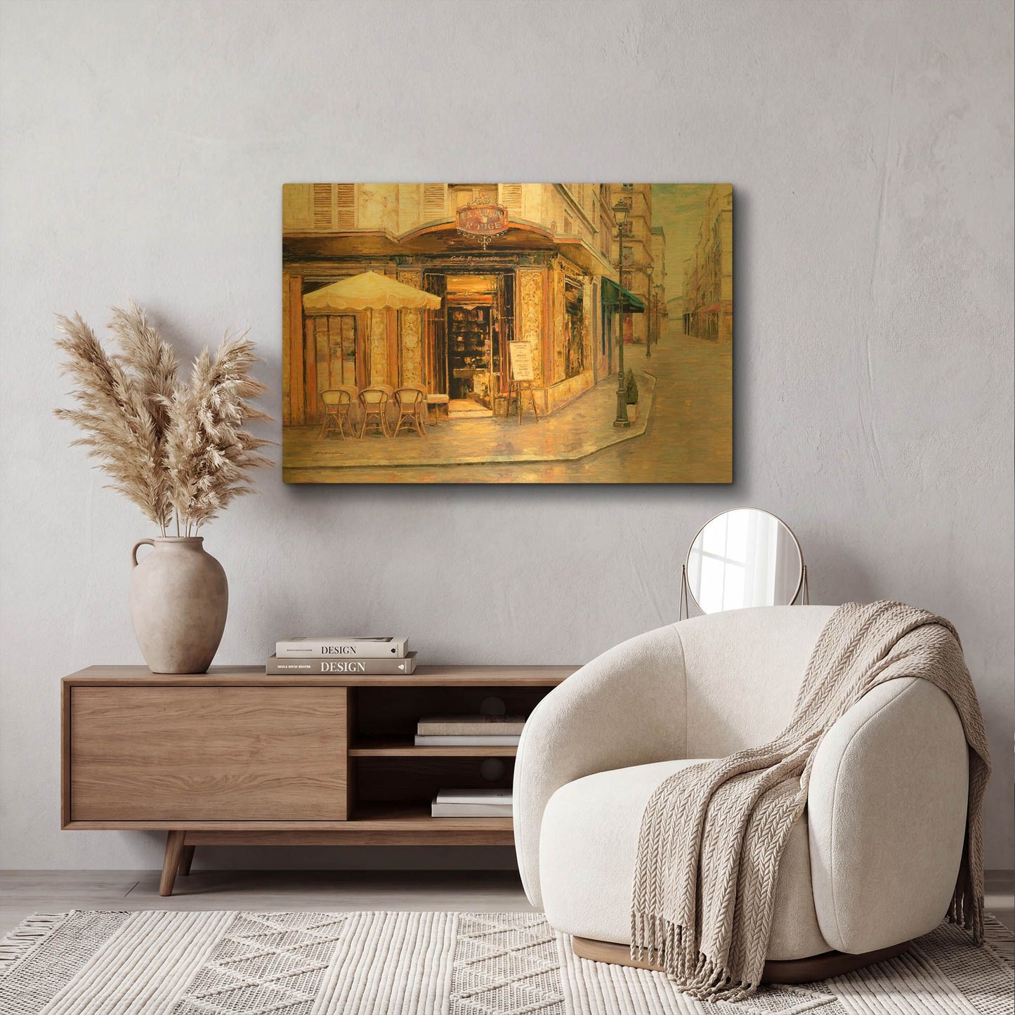 'Red House Café' By Haixia Liu Gold Metal Wall Art