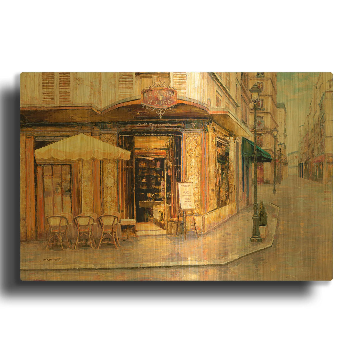 'Red House Café' By Haixia Liu Gold Metal Wall Art