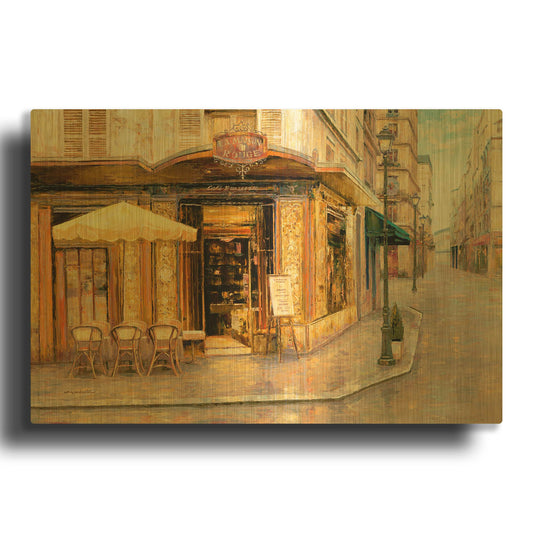 'Red House Café' By Haixia Liu Gold Metal Wall Art