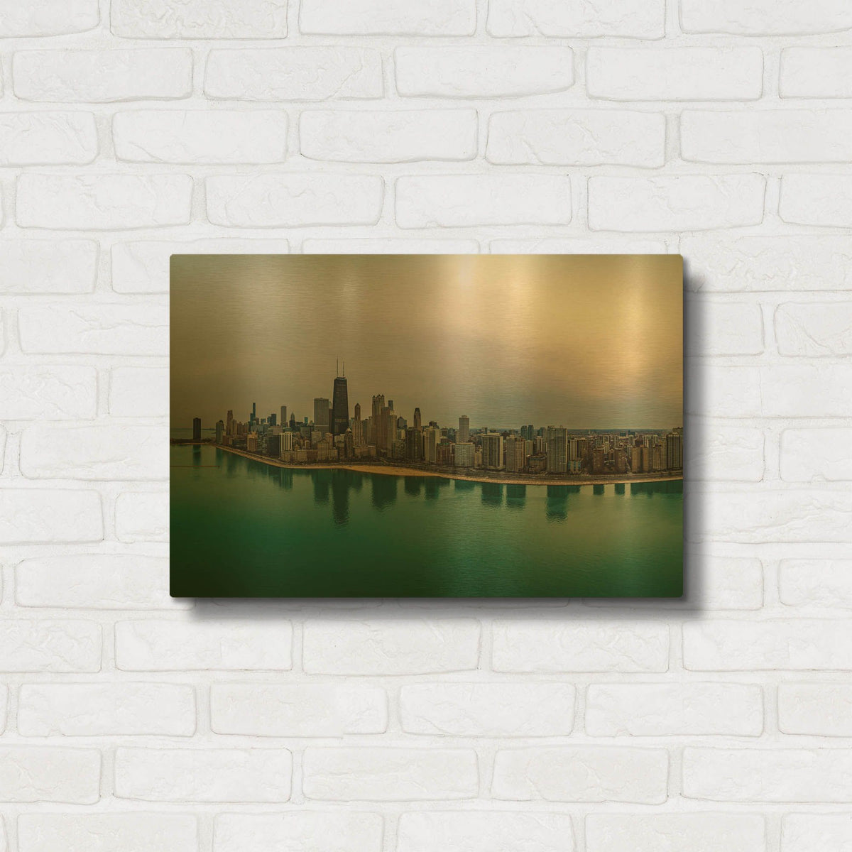 'Cloudy Winter in Chicago Crop' By AKG Gold Metal Wall Art