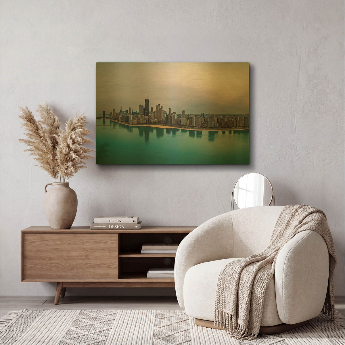 'Cloudy Winter in Chicago Crop' By AKG Gold Metal Wall Art