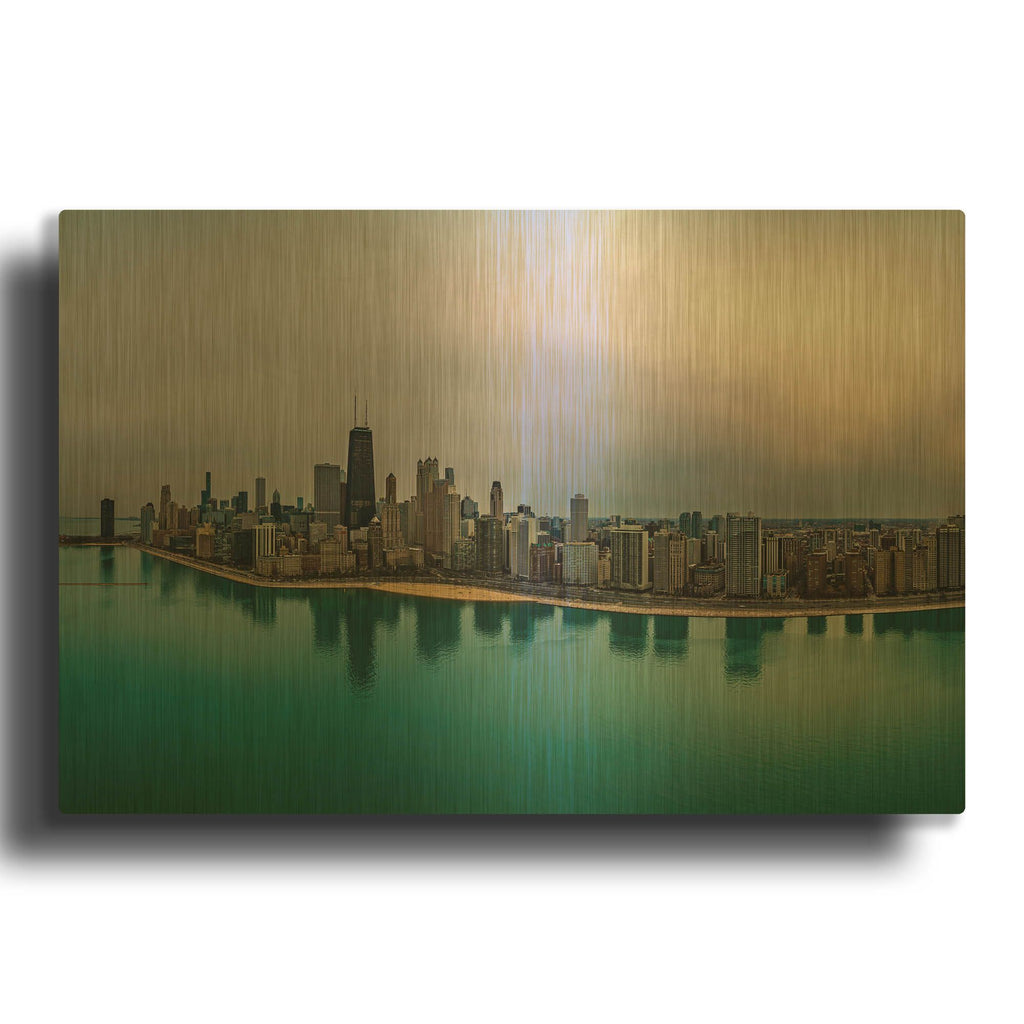 'Cloudy Winter in Chicago Crop' By AKG Gold Metal Wall Art