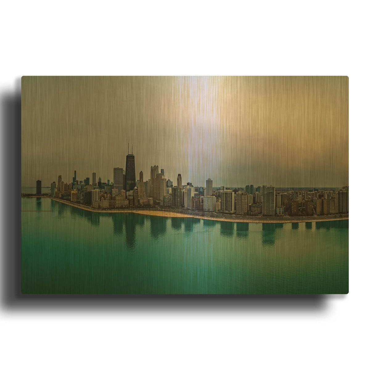 'Cloudy Winter in Chicago Crop' By AKG Gold Metal Wall Art