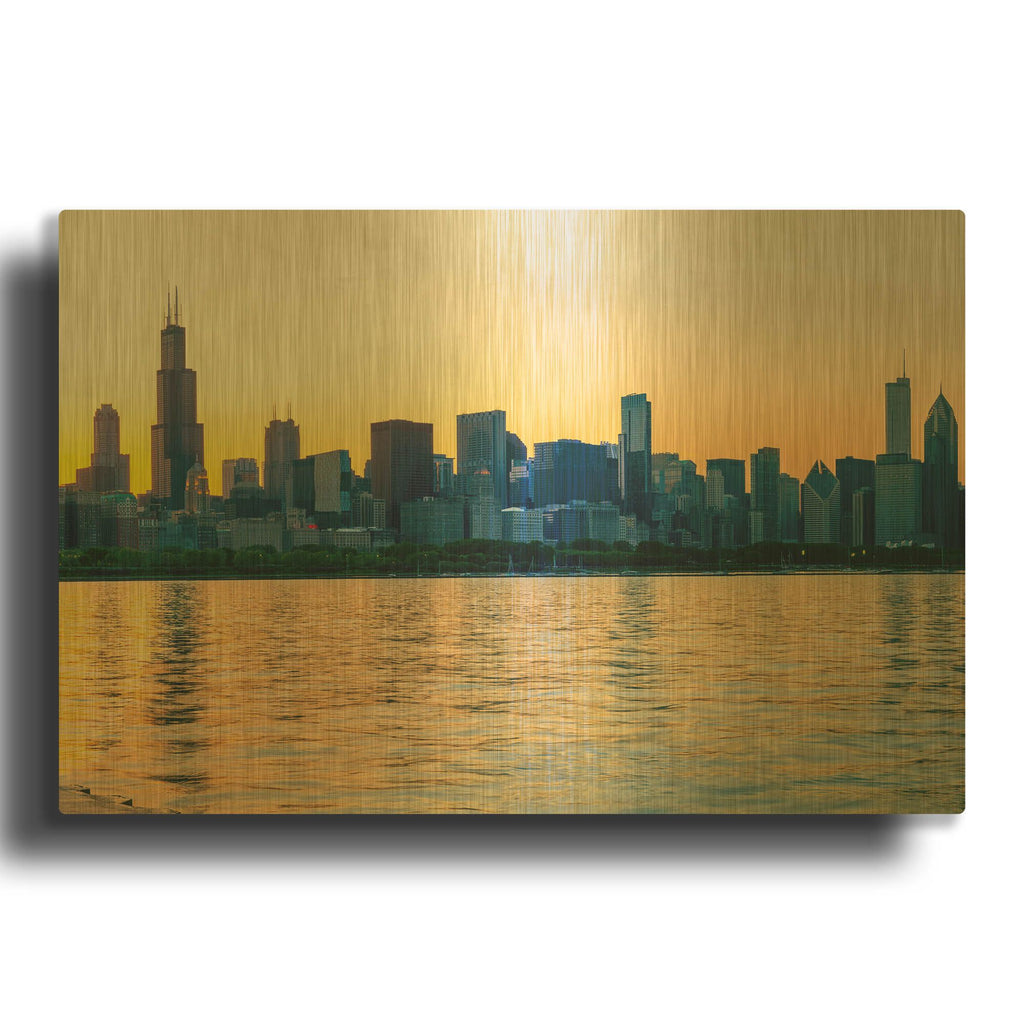 'Good Morning Chicago Crop' By AKG Gold Metal Wall Art