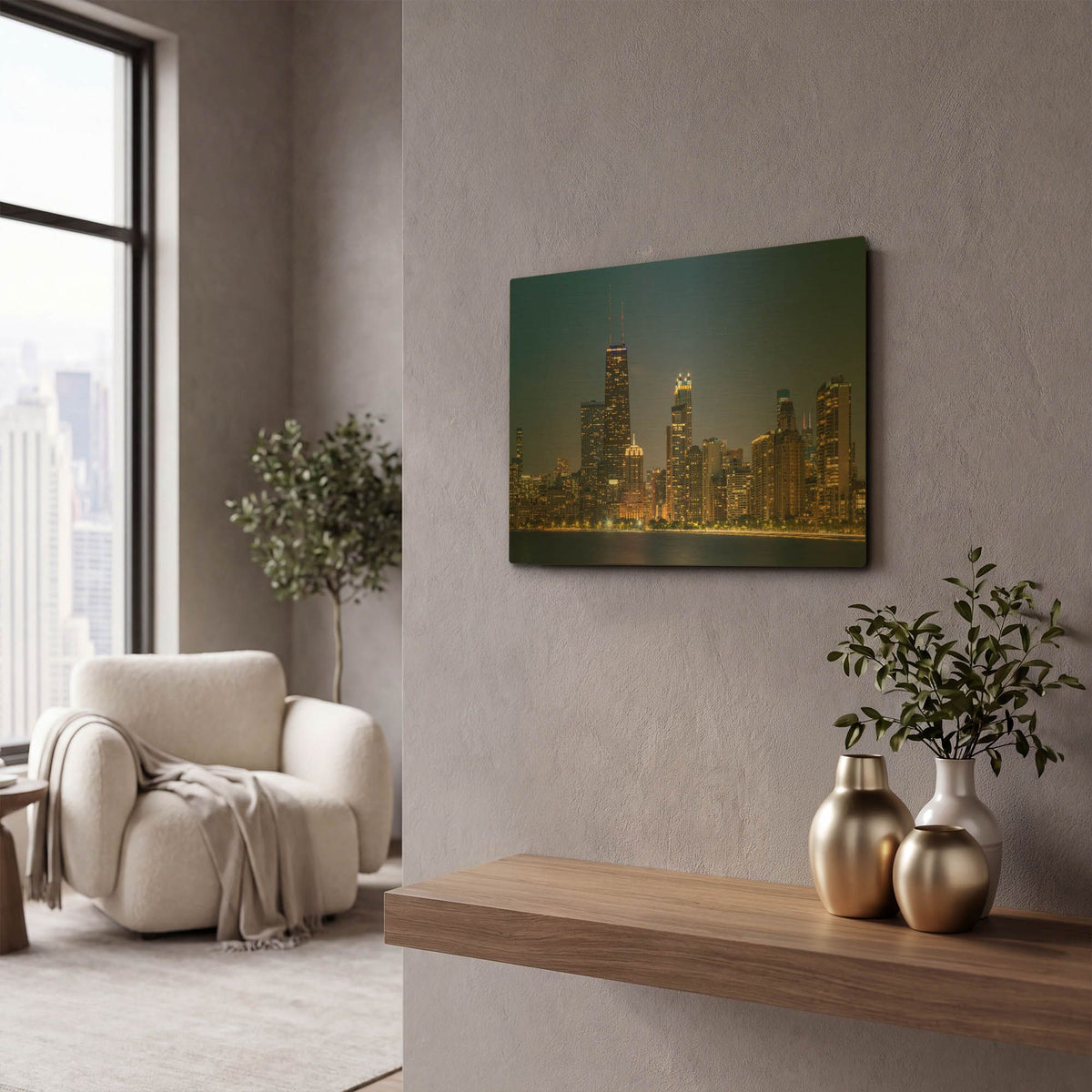 'Night Night Chicago Crop' By AKG Gold Metal Wall Art