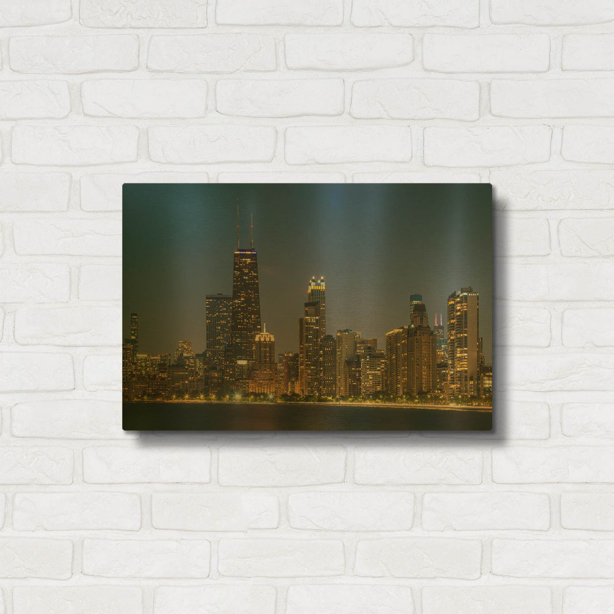'Night Night Chicago Crop' By AKG Gold Metal Wall Art