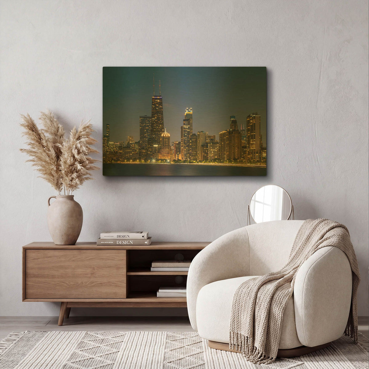 'Night Night Chicago Crop' By AKG Gold Metal Wall Art