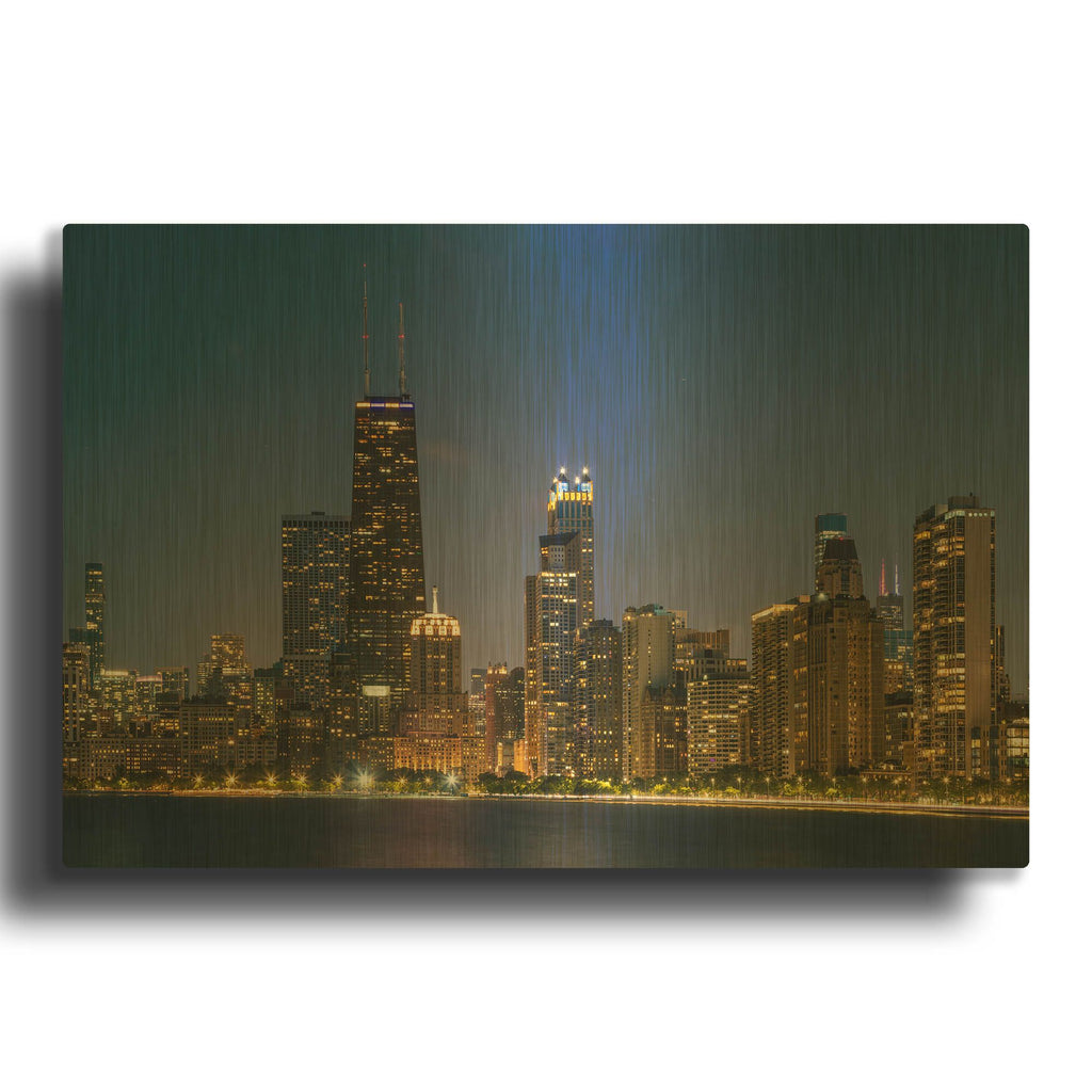 'Night Night Chicago Crop' By AKG Gold Metal Wall Art