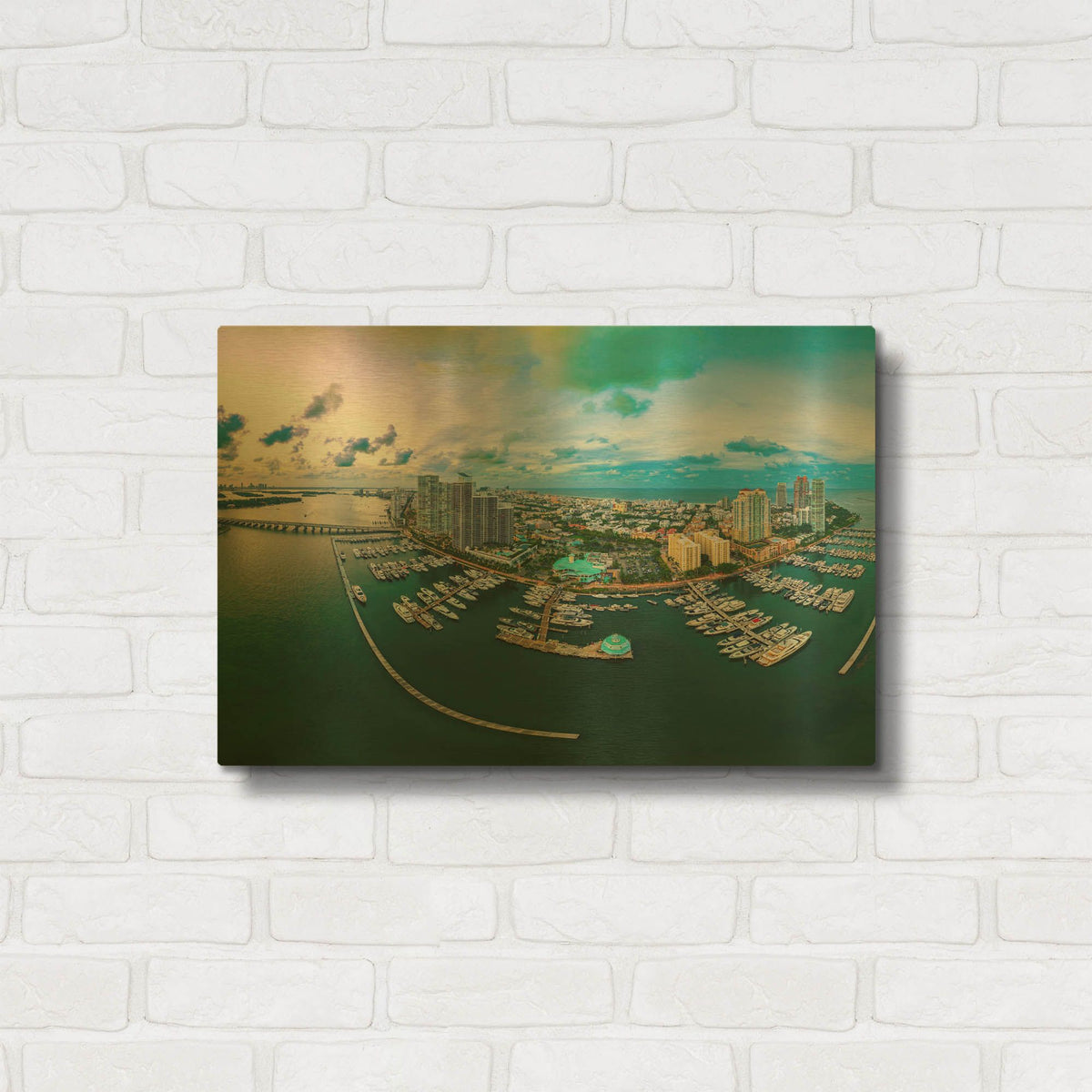 'South Beach Twilight Crop' By AKG Gold Metal Wall Art
