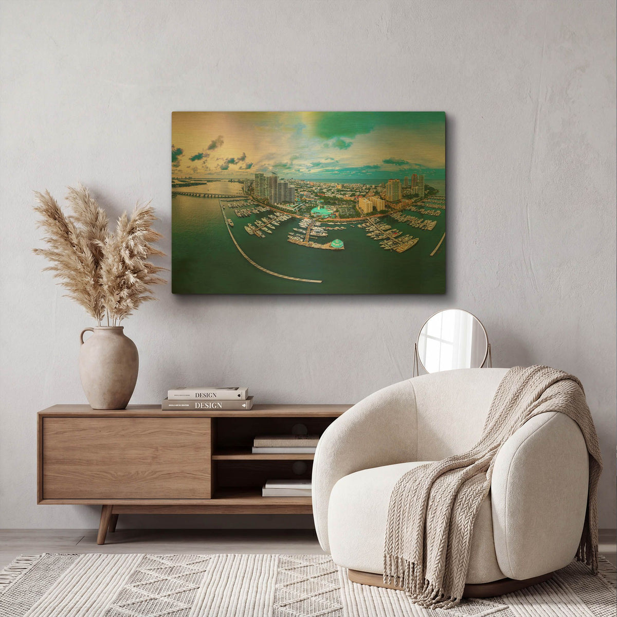 'South Beach Twilight Crop' By AKG Gold Metal Wall Art