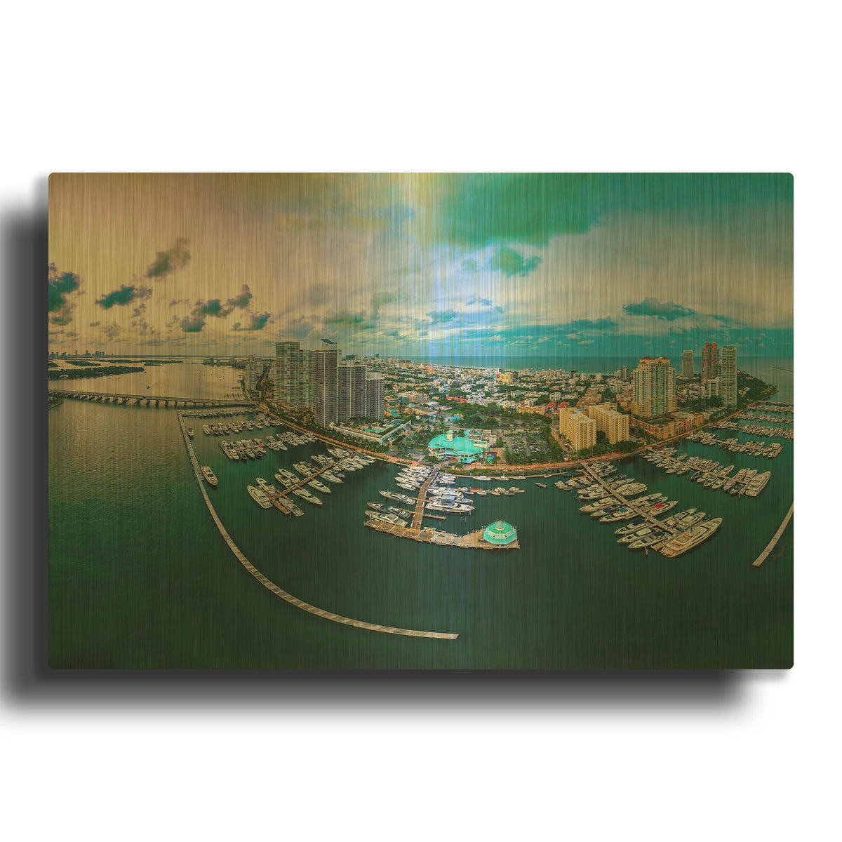 'South Beach Twilight Crop' By AKG Gold Metal Wall Art