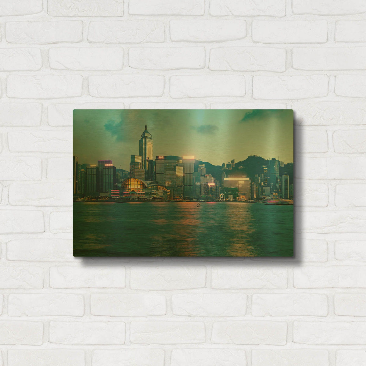 'Hong Kong Twilight Crop' By AKG Gold Metal Wall Art