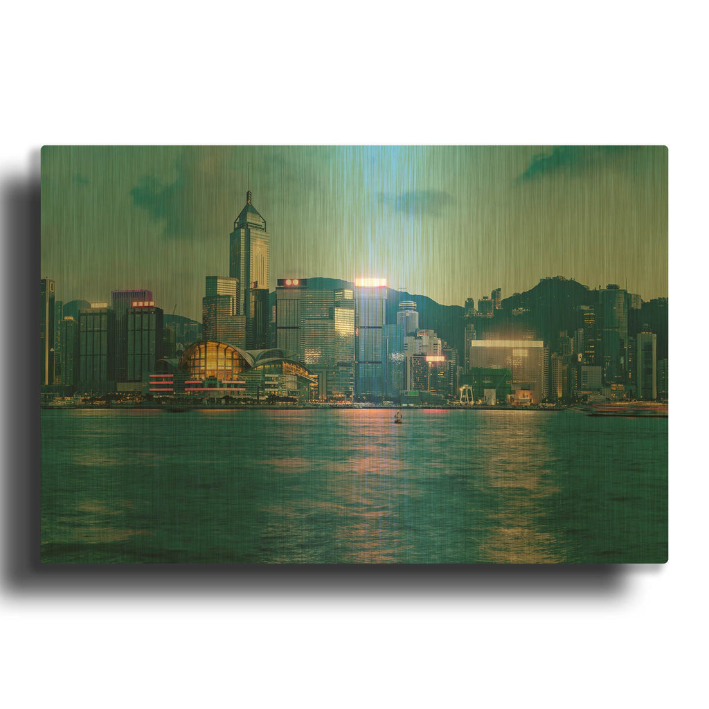 'Hong Kong Twilight Crop' By AKG Gold Metal Wall Art