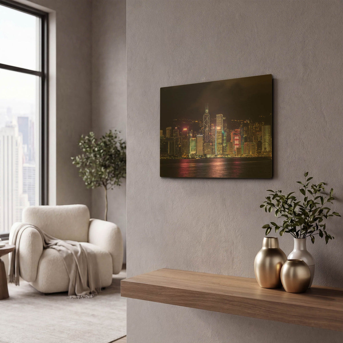 'Good Night Hong Kong Crop' By AKG Gold Metal Wall Art