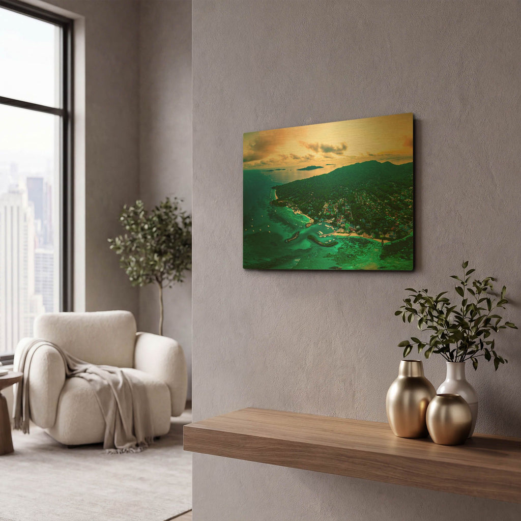 'La Digue 3 Crop' By AKG Gold Metal Wall Art
